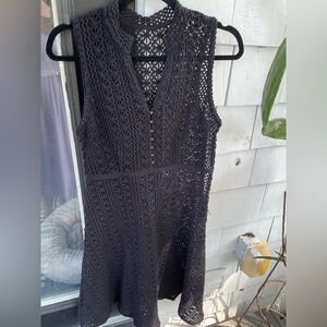 Boden size 8 Black sleeveless crochet midi dress fit&flare CUTE!